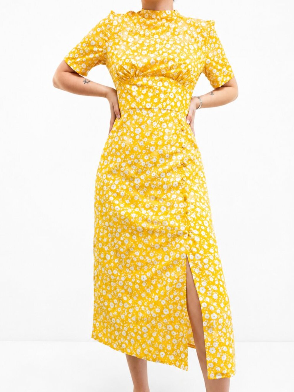 ASOS Yellow Floral Midi Dress